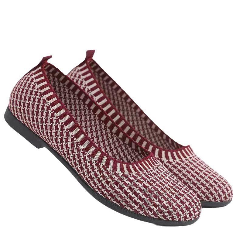 Women's single shoes summer new flying woven shallow mouth one pedal casual lazy shoes flat women's shoes mother shoes