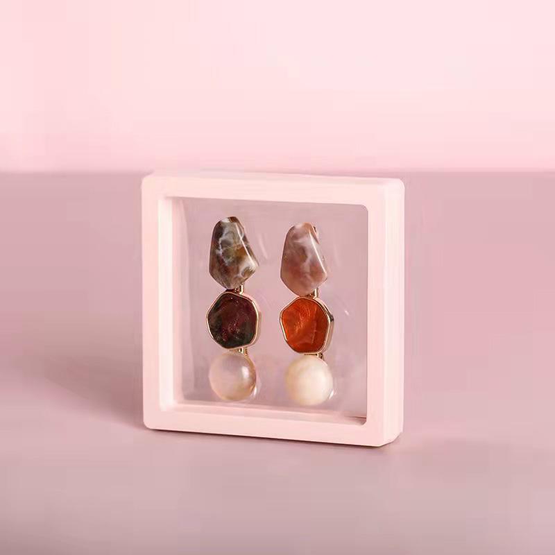 1Pc Jewelry Case PE Film Badge Storage Transparent Ring Casket Elastic Jewelry Display Container Dustproof Frame Portable