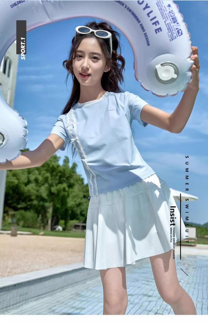 Girls' Junior High School Two-Piece Swimsuit with Chest Pads - Stylish Design for Medium and Large Children