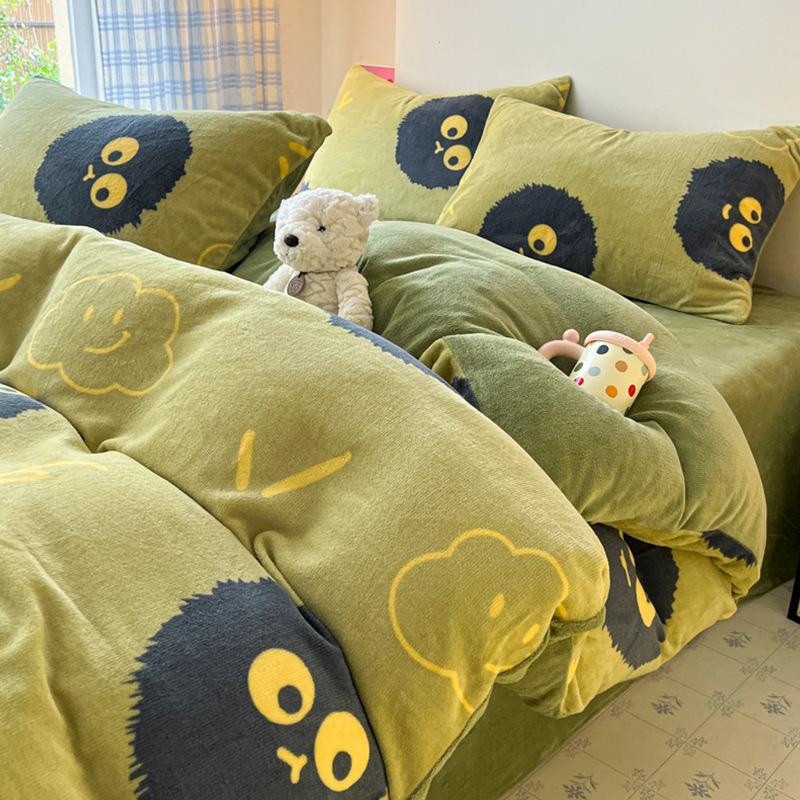 

Thickened Milk Fleece Four-Piece Warm Coral Fleece Bedding Fleece Sheets Quilt Cover Flannel 1.2m sheet 3pc, quilt cover 1.5 * 2.0m