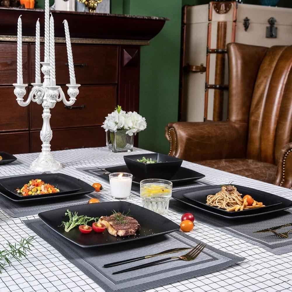 16pcs/Set Reusable Plastic Dinnerware Set Square Dinner Plate Set Tableware Suit  Restaurant