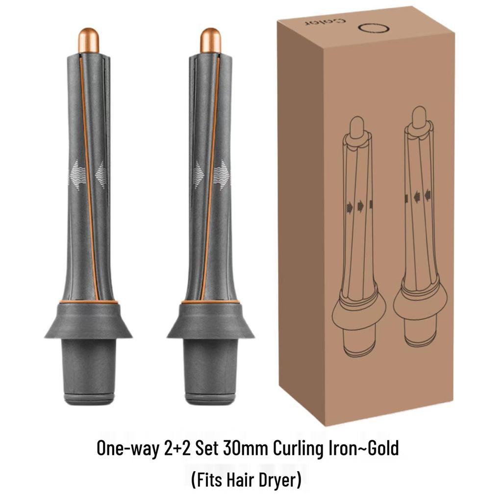 Dyson Curling Iron Accessories: Curling Tube, Wind Nozzle, Pre-Styling Diffuser, Comb, & Styling Tool.