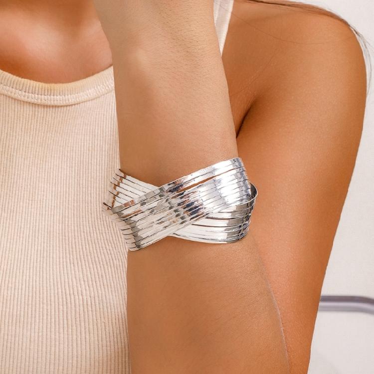 Modern Punk Bracelet Metal Bangles Geometric Arm Bracelet Wide Wrist Jewelry Metal Texture Present for Women and Girls