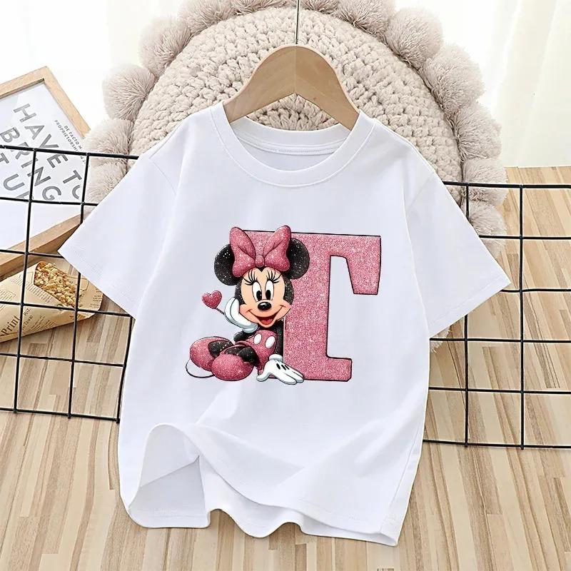 Summer Style Minnie Cute Letter-printed Children's T-shirt - Cotton Children's Clothing - Suitable for Girls' Short-sleeved Top