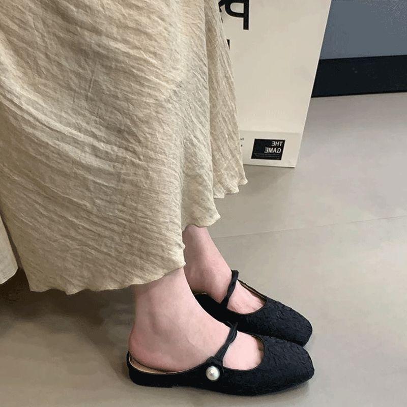 Flat bottom French small fragrant wind bag head half drag girl 2025 new niche fairy silver one-pedal lazy drag girl