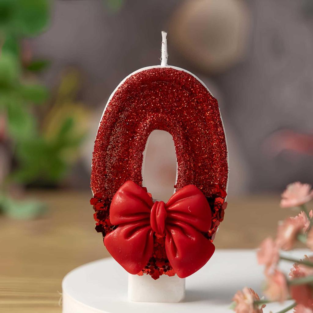 Red Bow Creative Birthday Number Candles - Hot-Selling Cake Decorations