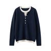 Autumn/Winter Women’s Color Block Cashmere Knit Layered Round Neck Pullover Sweater