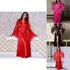 Elegante Camicia da Notte da Donna in Raso di Seta con Pizzo Lingerie Kimono Abbigliamento da Notte Lunga Vestaglia