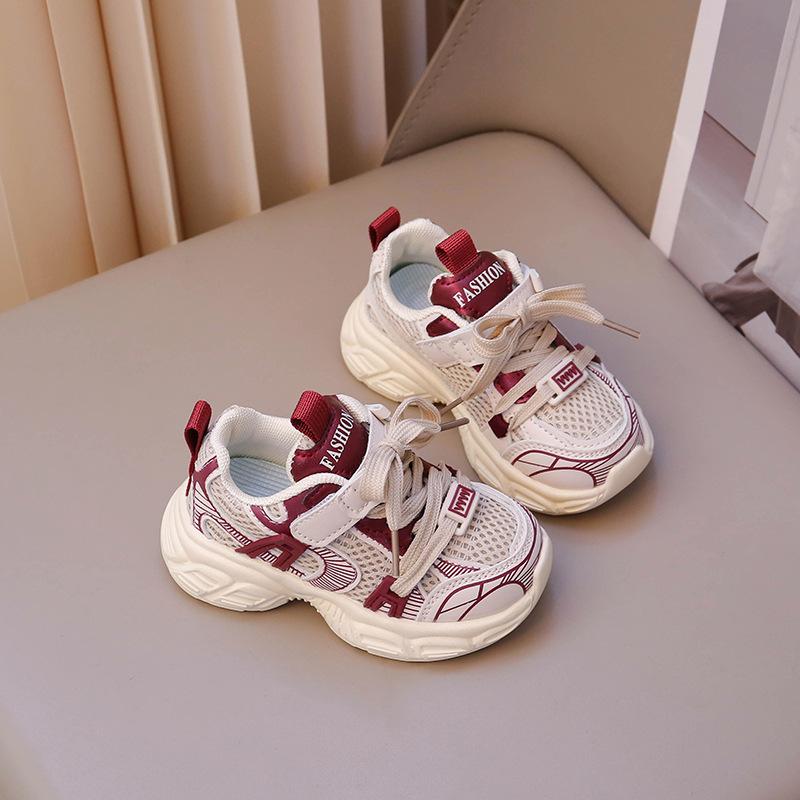 2025 Spring Fashion Lightweight Thick-soled Girls' Dad Shoes Transparent Mesh Breathable Boys' Sports Shoes Anti-child Running Upper