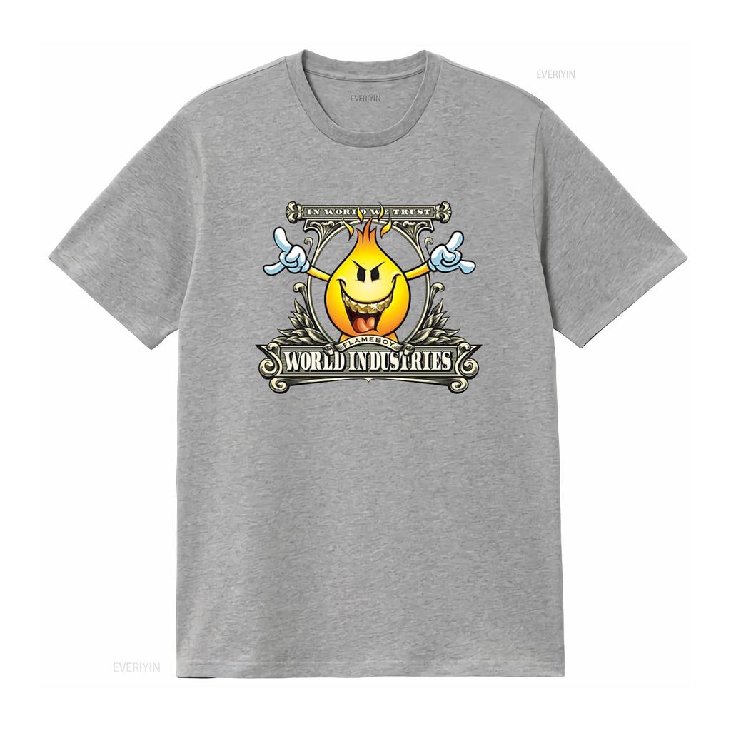 World Industries Flameboy T-shirt Juoda Mažas Dydis Naujas Be Etikečių vintage Skalbtas streetwear dizainerio drabužiai homme Stilingas
