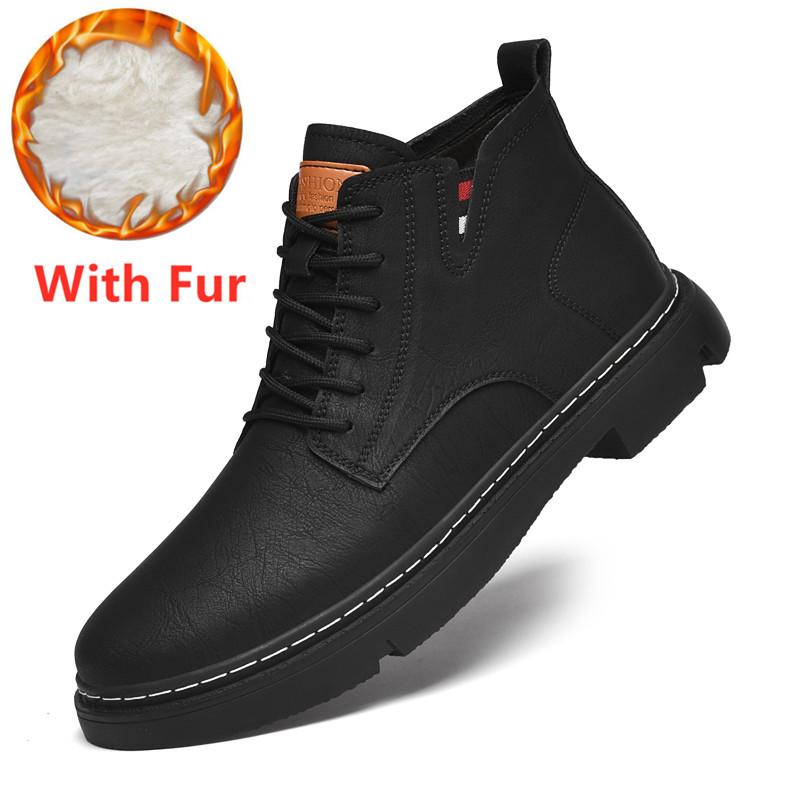 Fashion Genuine Leather Mens Low Top Sneakers 2024 Hot Sale Lace-Up Male Ankle Boots Men Winter Plush Snow Boots Comfortable Men's Shoes