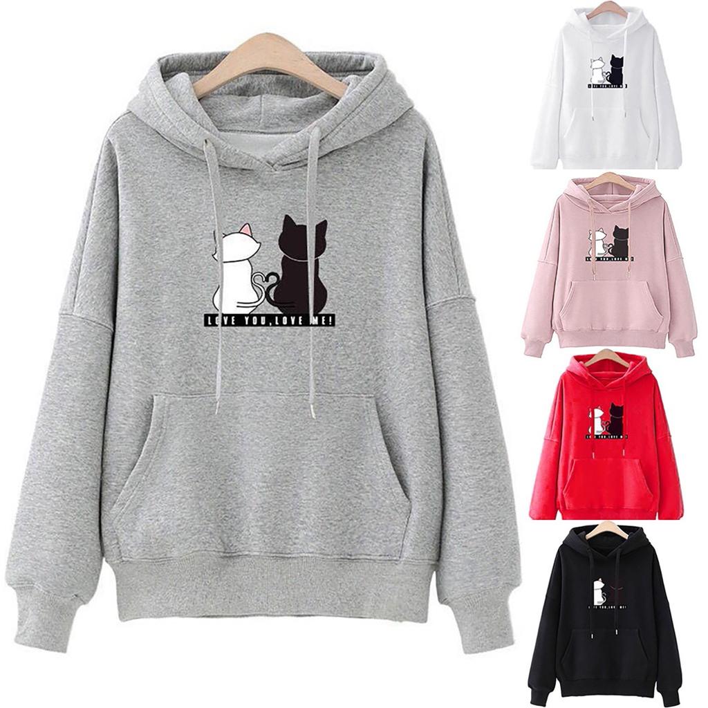 Women  Hoodies Casual Sweatshirt Winter Ladies Baggy Cat Jumper Pullover Tops