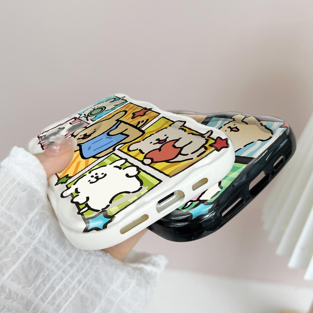 For iPhone 16 15 14 13 12 Samsung S24 S23 S22 A06 A13 A14 A15 A16 A55 Redmi Note 13 12 Cartoon Lovely Dog Soft Wavy Edge Design Phone Casing