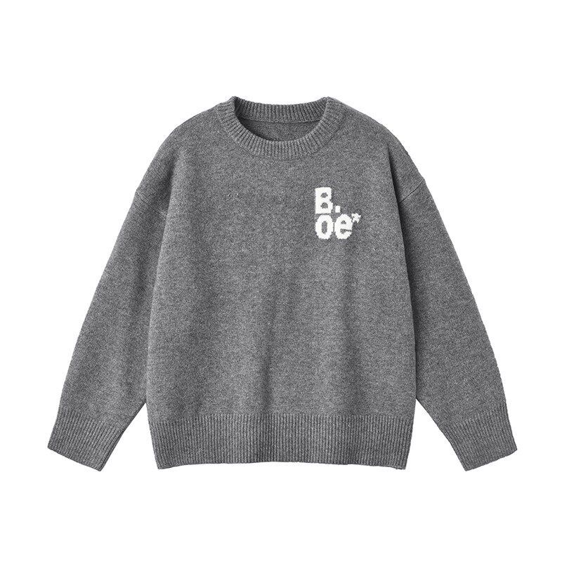 

Black of Exit American Street Style Lazy Letter Jacquard Loose Hooded Knit Sweater Relaxed Fit Sweater Dark Gray Round Neck M