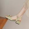 Summer comfortable word with sandals women's casual solid color medium heel sandals women's buckle round head square heel size women's shoes