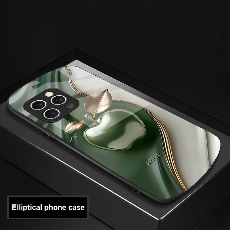 Glücklicher Schwarzer Apfel Für IPhone 16 Pro Max 15 Pro 14 13 12 Mini 11 XS Max XR 7 8 Plu SE 2022 Elliptische Glas-Handyhülle