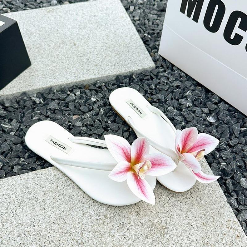 

Летние новые богемные тапочки с цветами в стиле отпуска, женские повседневные пляжные шлепанцы для женщин 39 белый