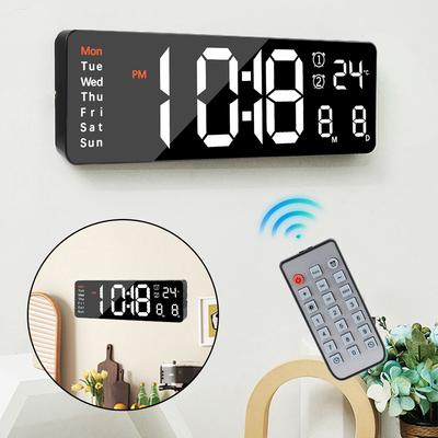 Mémoire de mise hors tension Grande horloge murale numérique Télécommande Double alarme Horloges LED Horloge de table Murale Affichage Température Date Jour de la semaine