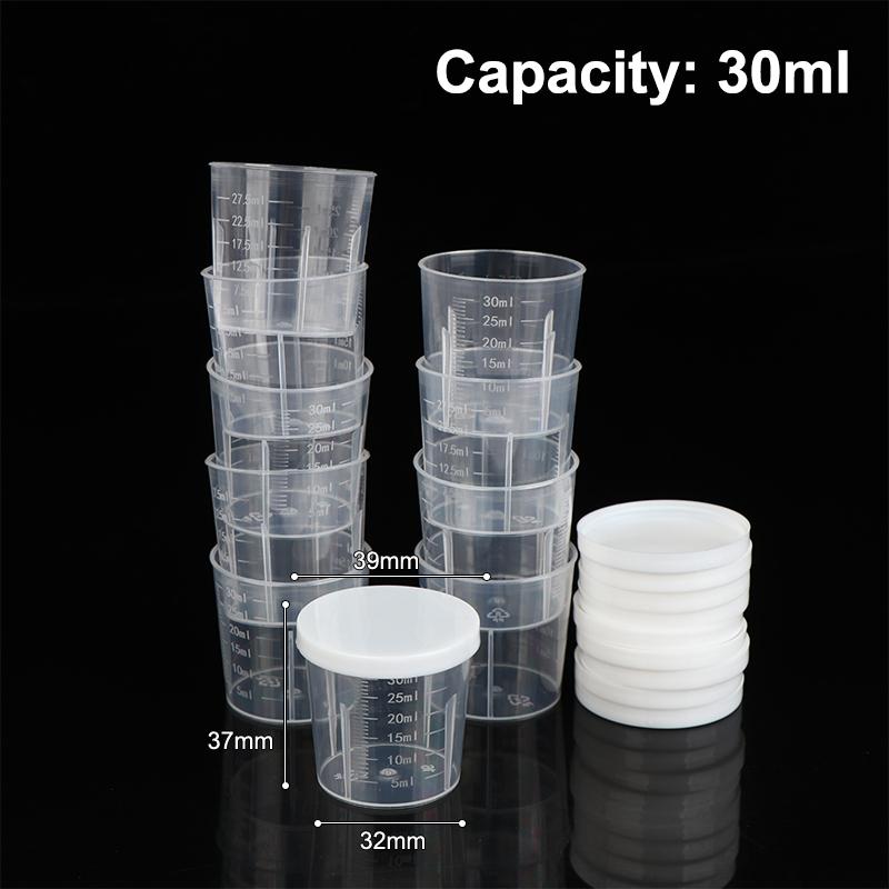 10Pcs Plastic Measuring Cup Set with Lids-Graduated Lab/Kitchen Storage Cups,Leakproof Small Container for Liquids & Powders