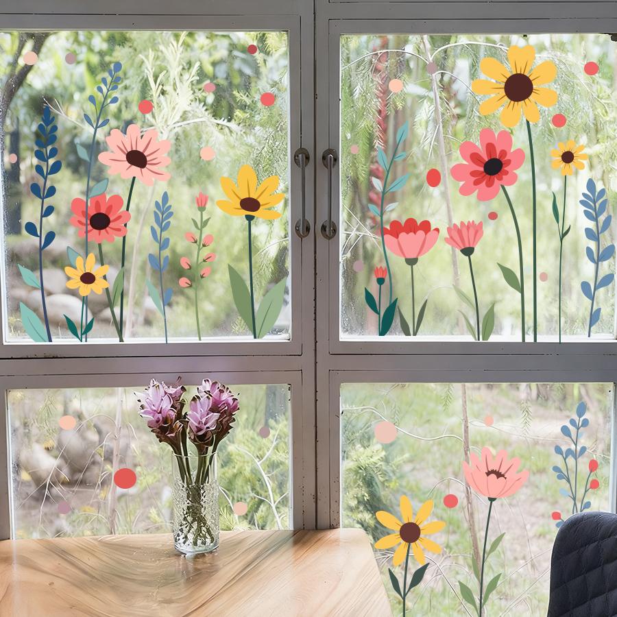 Static Window Clings Sticker Floral Raindrop Design For Home Office Decor Removable Privacy Glass Decal Easy Apply  Reusable