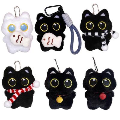 Charming Plush Kitten Keychain Feature Bells Scarf Fish Detail Hanging Accessory For Bags Key Christmas Birthday Gifts