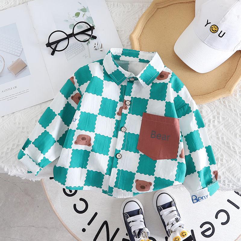 

Детская клетчатая рубашка с длинными рукавами, весенне-осенняя корейская рубашка для малышей, детская рубашка-кардиган 100