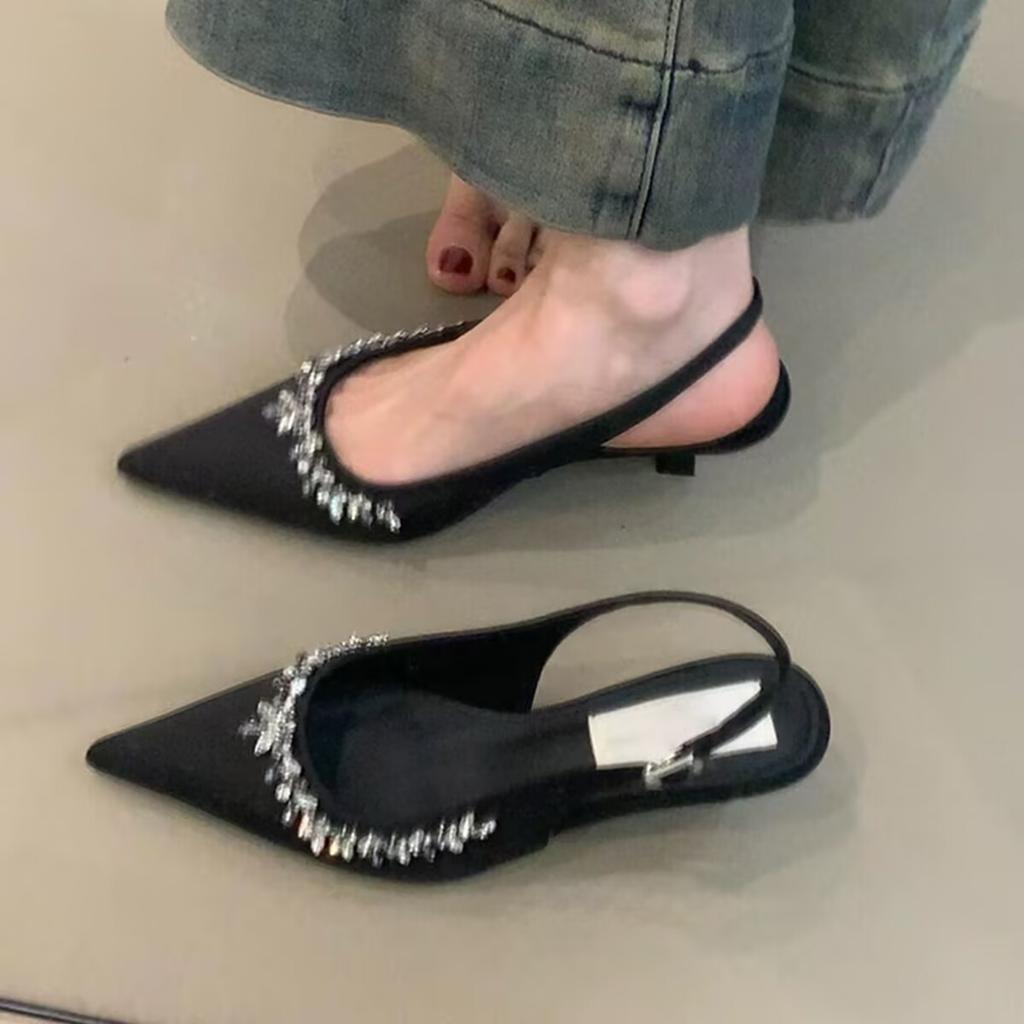 Spring and summer new pointed rhinestone fashion high heels stiletto with sexy temperament semi-drag cool slippers outside