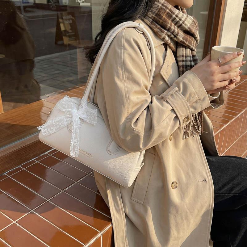 Fashionable Ladies Baguette Shoulder Bag with Bowtie Underarm Commuter Bag for Women Stylish Single Strap Handbag