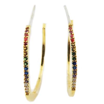 [R1482] - Handmade 'Sissi' Hoop Earrings, Multi-colored, Gold - 25 Mm, Width 1 Mm