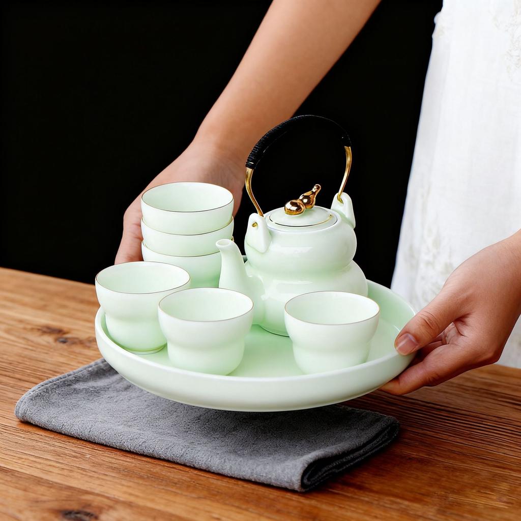 High-end gold-painted gourd beam pot Kung Fu tea set can be printed simple tea set business souvenir