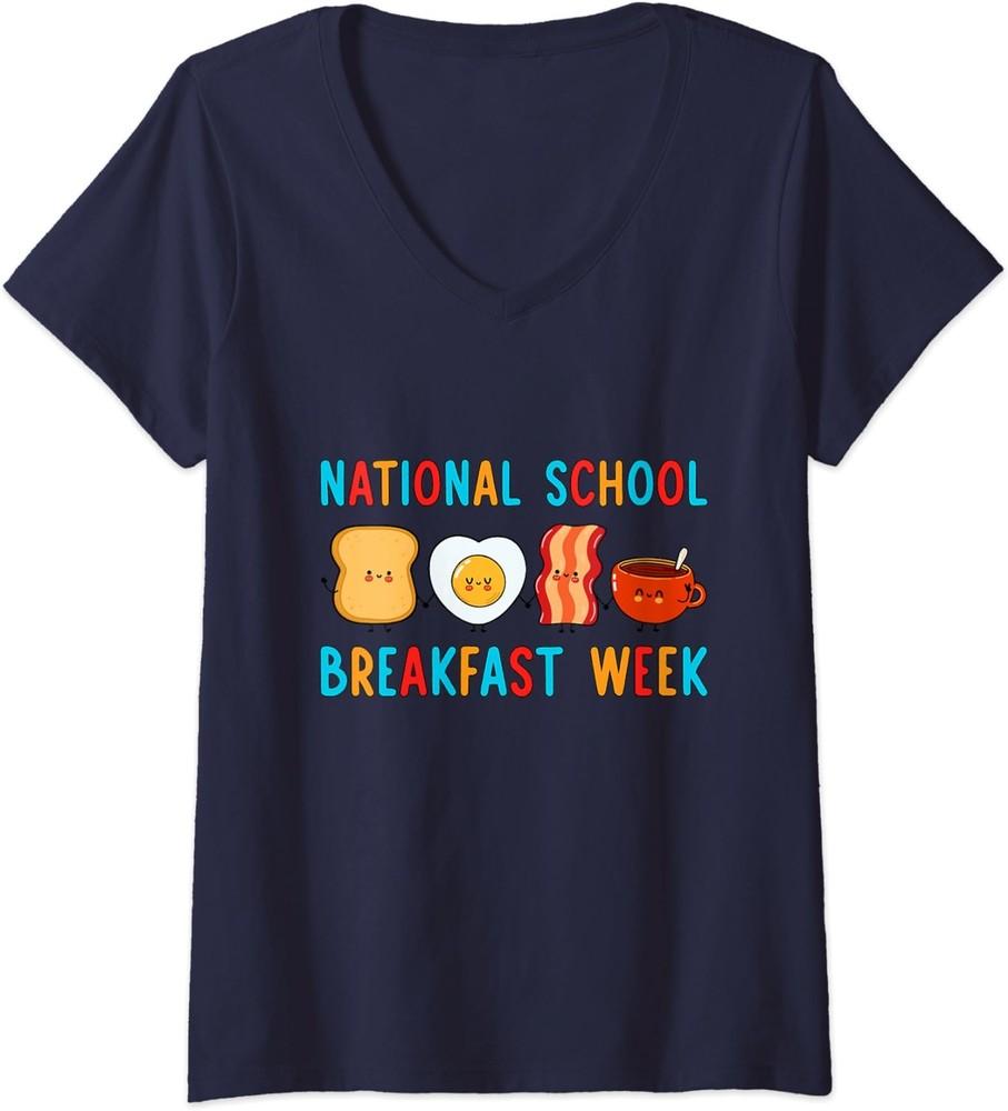 National School Breakfast Week 2024 Breakfast Lovers Ladies  V-Neck Tshirt Unisex T-Shirt S