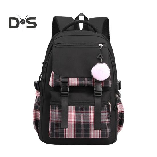 

Студенческий рюкзак с подвеской в виде плюшевого шарика, множество отделений, большая вместимость, клетчатый принт, водонепроницаемый, школьная сумка для путешествий, активного отдыха, хранения вещей чёрный