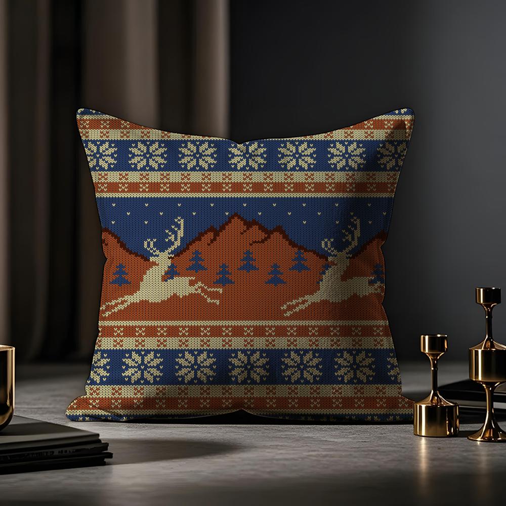Modern And Stylish Fair Isle Cushion Cover Anti-dustmite Pillowcase Invisible Zipper Silky Short Plush Sofa Cushion Cover