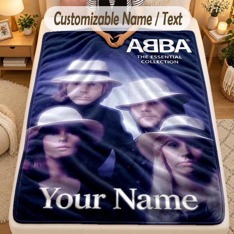 Flannel BlanketABBA Custom Name Text Personalized Soft Warm Throw Blanket Home Decor Gift