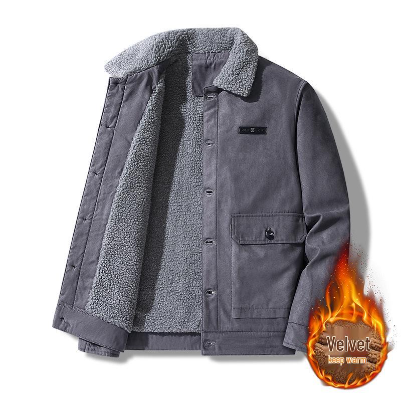 Men's High-Quality Suede Plush Jacket with Lambswool and Velvet: Warm, Thick Cotton Coat for Autumn and Winter