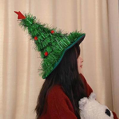 Christmas Tree Hat Soft Santa Hat Green Golden Ribbon Star Tiara Holiday Party Headwear Office Christmas Party Hat
