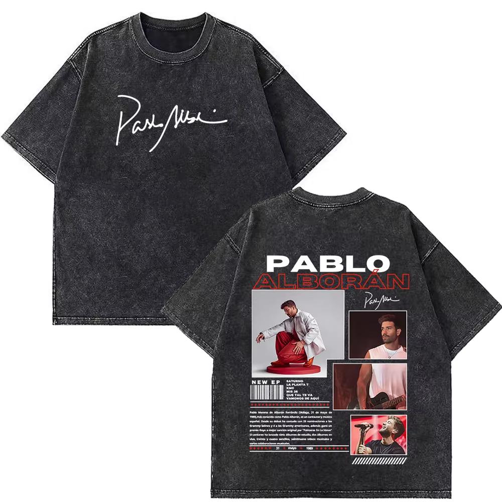 Singer Pablo Alborán Album 2026 Print Washed Vintage T Shirts Men Women Hiphop T Shirts Shortsleeved Casual Oversized T Shirts