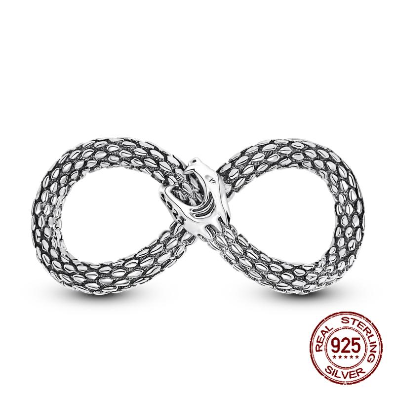 Inlaid Zircon Charm Beads Copper Color Love Heart Snake Dangle Fit Original Bracelet Charms Pendant Jewelry