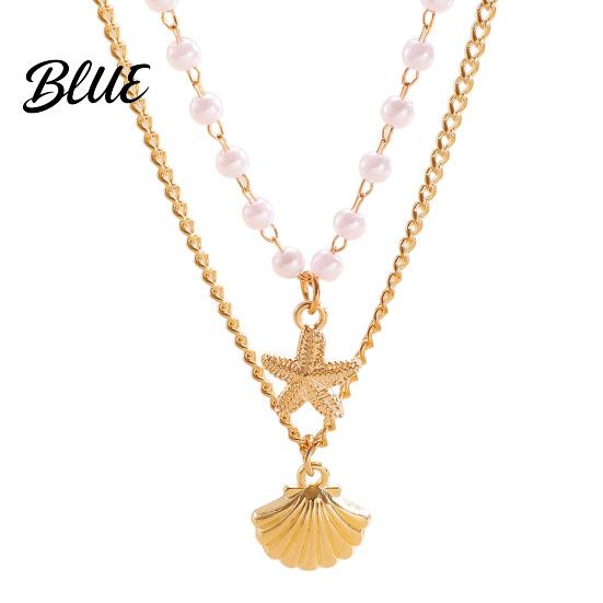 Layered Necklace Double Layer Shell Pendant Lightweight Hypoallergenic Women Faux