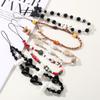 Black Beaded Mobile Phone Charm Ins Stringed Pearls Love Phone Lanyard Short Carrying Strap Drop-Resistant Phone Ornaments