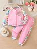 Girls' Floral Letter Embroidery Two-Piece Set: Long-Sleeve Jacket & Pants