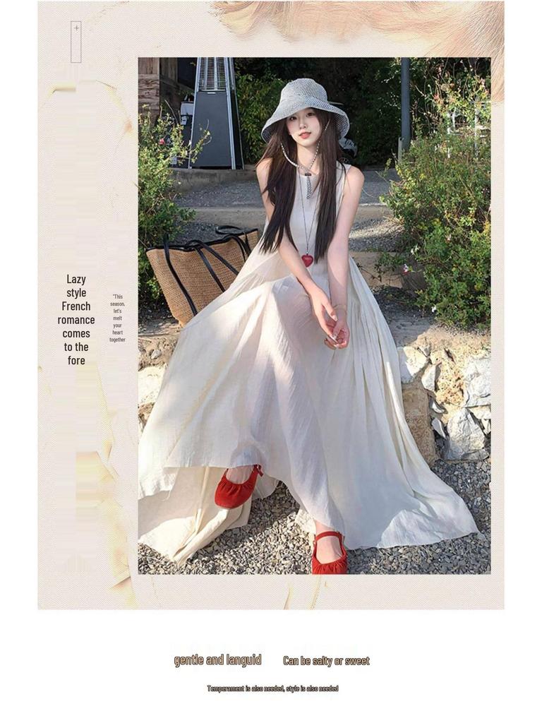 Petite Women's French-Style White Sleeveless Fairy Dress - Summer 2025 Collection