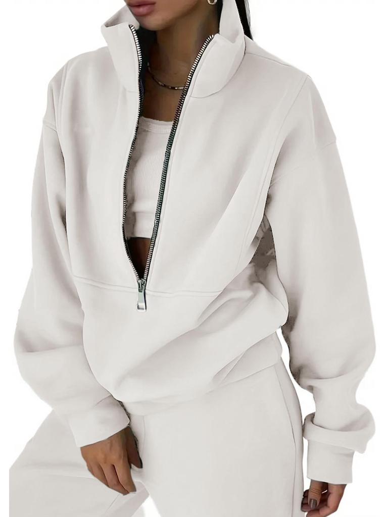 Europäischer & Amerikanischer Stil Lässiger Strickfleece mit Reißverschluss Sweatshirt & Sweatpants Damen Zweiteiler