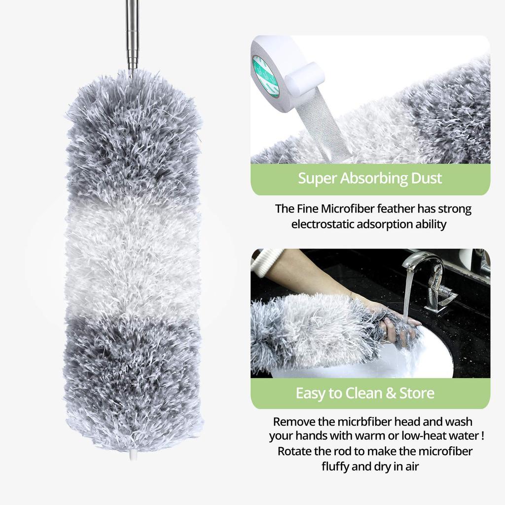 DELUX Microfiber Feather Duster Extendable Cobweb Duster with 100 Inches Extra Long Bendable Head Hat for Cleaning Ceiling High Furniture Cars Pole, &