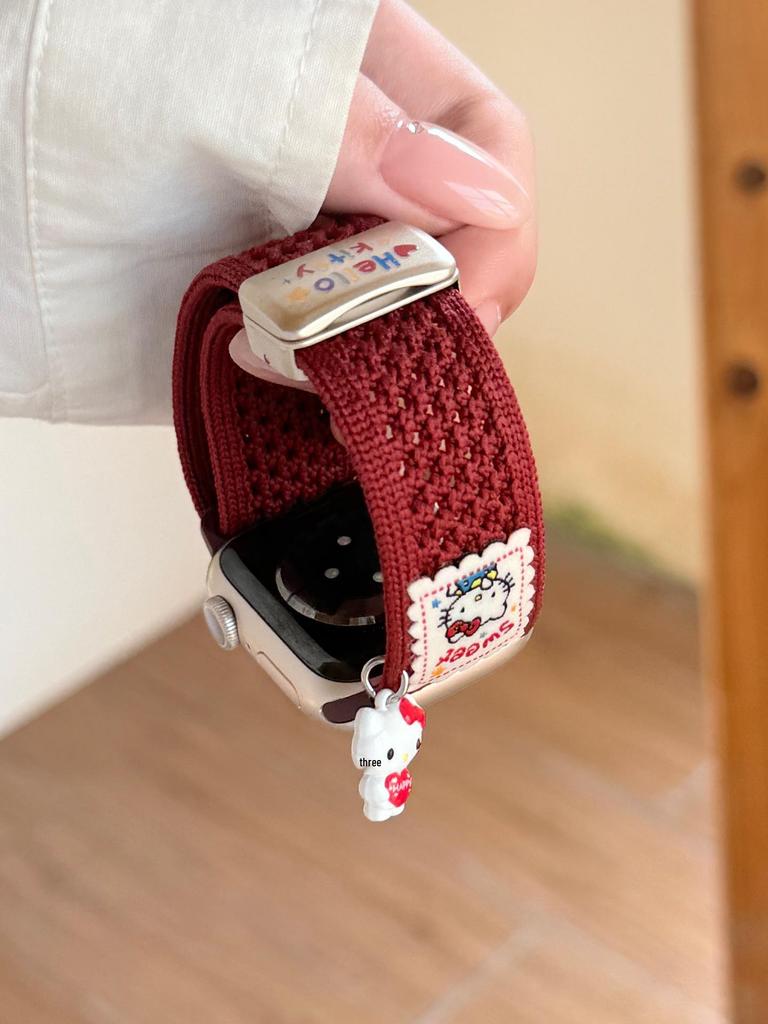 Compatible Apple S11 Watch Band: Breathable Woven Cartoon Pendant with Magnetic Buckle for iWatch 1098765SE