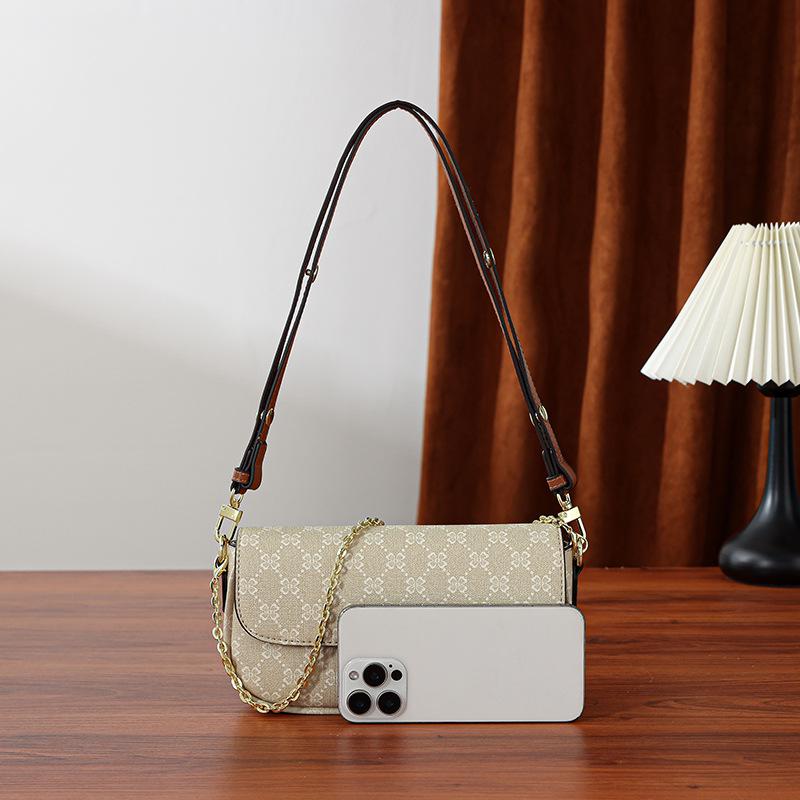 Women's 2025 Versatile Color Block Chain Bag: Small Retro Print Crossbody & Shoulder Bag