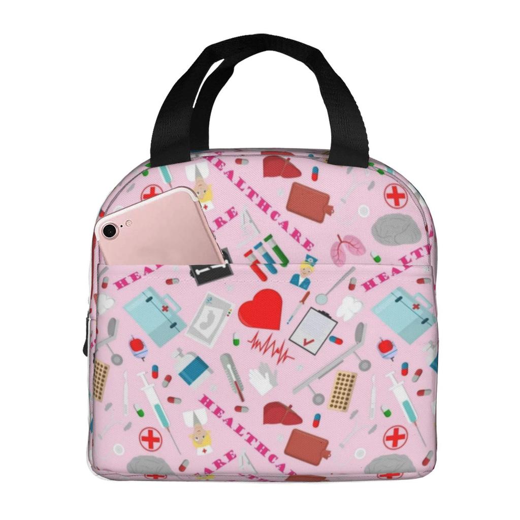 Doctors Nursing Nurse Insulated Lunch Bags Women Nurse Print Food Case Cooler Warm Bento Box for Kids Cute Lunch Box for School