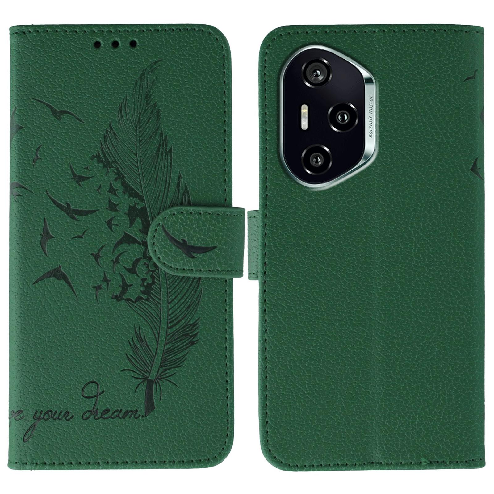 

Для Honor 400 Чехол Оттиск пера Кожаный кошелек Чехол для телефона Green