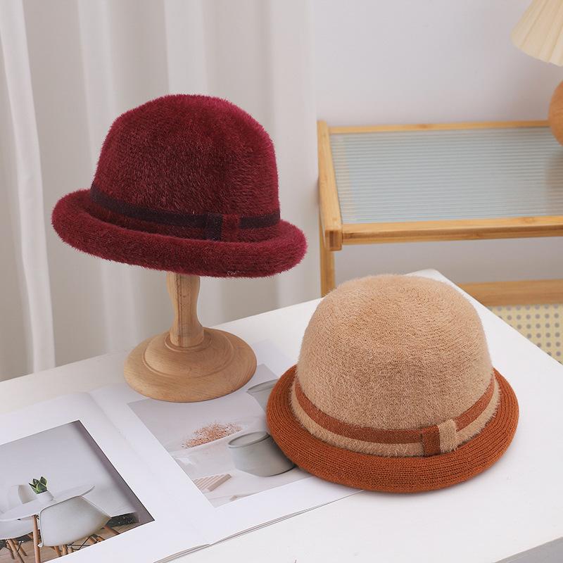 Color-blocking Korean Version FallSeason and ColdSeason BrandNew Hat for Women Style Striped Fisherman Hat ColdSeason Versatile Pot Hat Trendy and