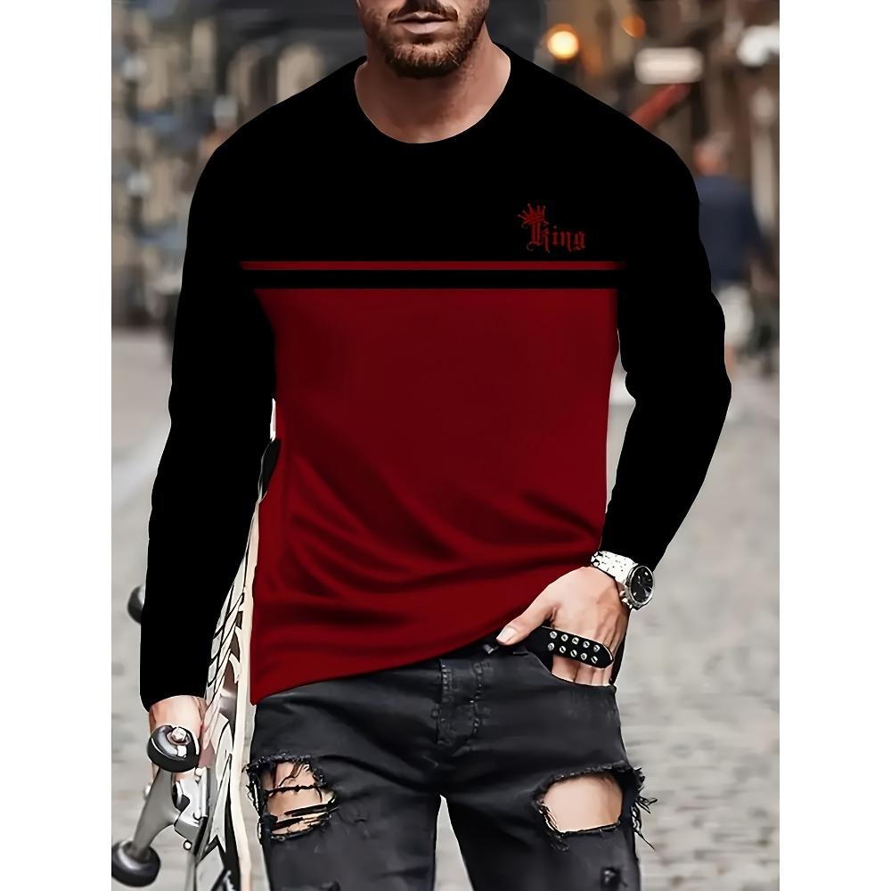 Men's Casual Long Sleeve T-shirt with 3D Printed Monogram